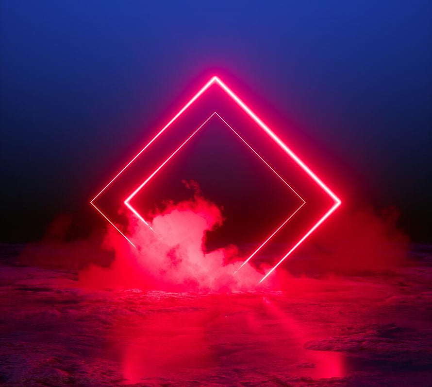 Glowing Pink Neon Diamond Frame With Billowing Smoke Against Deep Blue Night Sky HD wallpaper