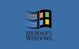 Classic Microsoft Windows 3.1 Logo on Solid Blue Background HD wallpaper