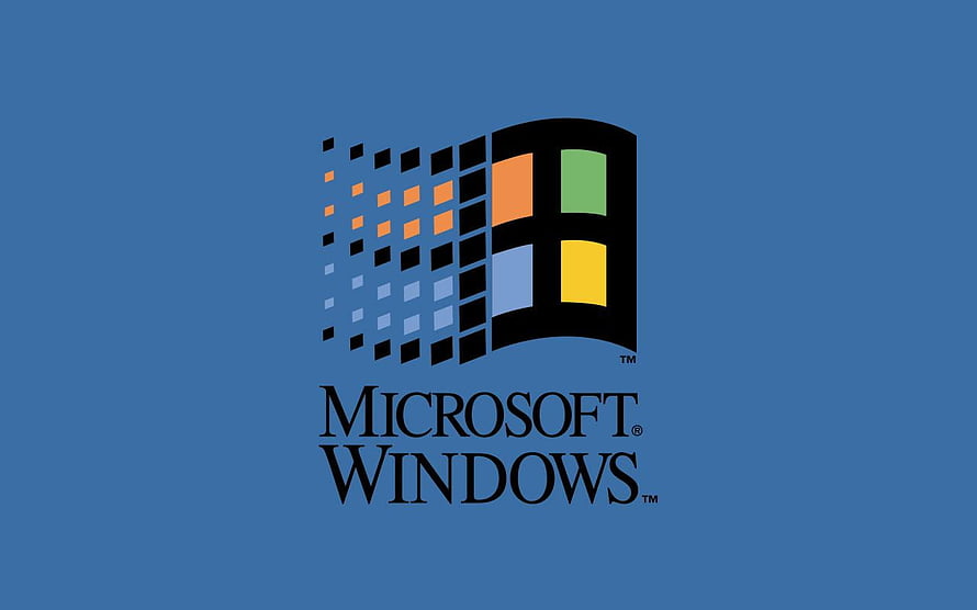 Classic Microsoft Windows 3.1 Logo on Solid Blue Background HD wallpaper