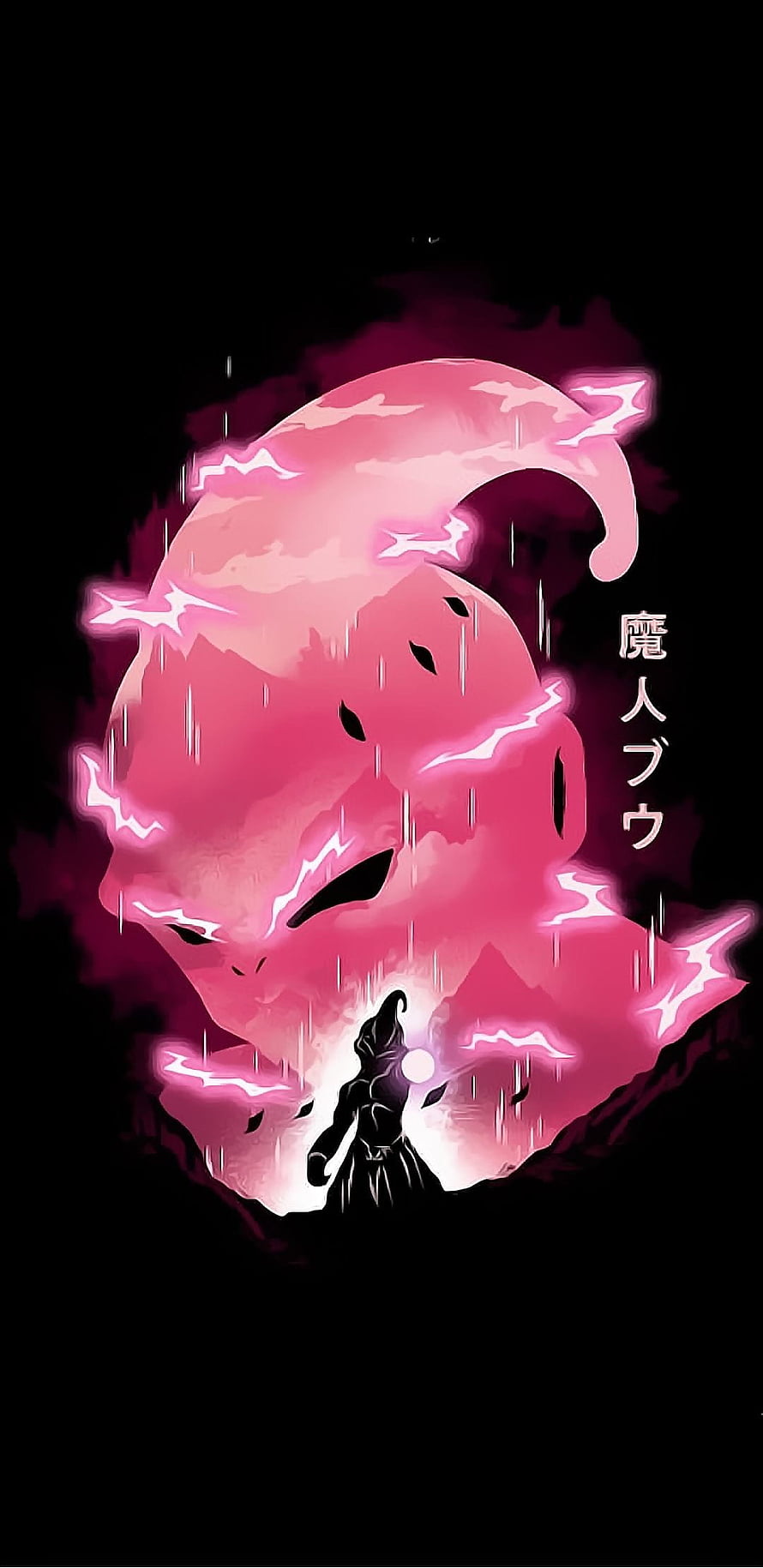 Majin Buu and Goku Silhouette in Pink Energy Aura HD phone wallpaper