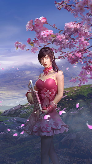 PUBG Mobile Valentine Girl in Pink Dress Under Cherry Blossoms HD phone wallpaper