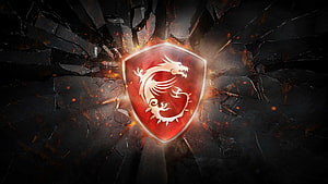 MSI Dragon Shield Emblem Bursting Through Cracked Dark Stone Surface HD wallpaper