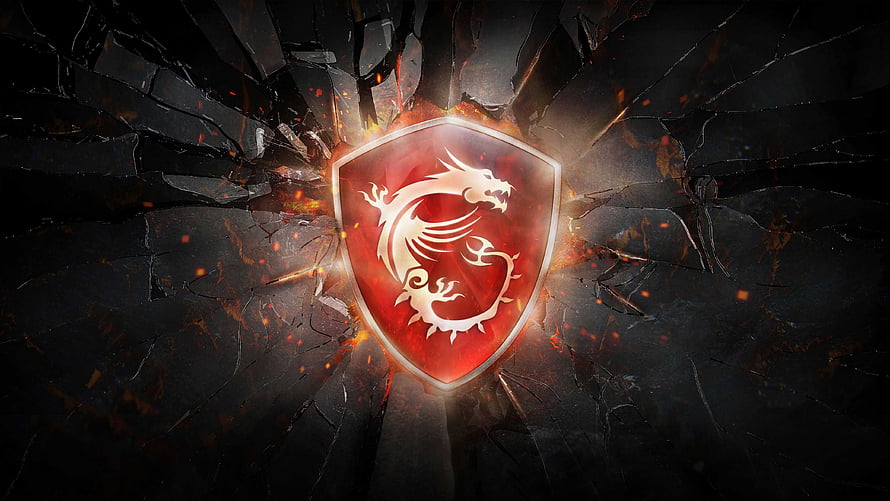 MSI Dragon Shield Emblem Bursting Through Cracked Dark Stone Surface HD wallpaper