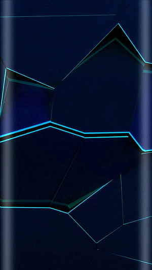 Dark Geometric Abstract Wallpaper with Glowing Cyan Edges and Curved Screen Design HD phone wallpaper