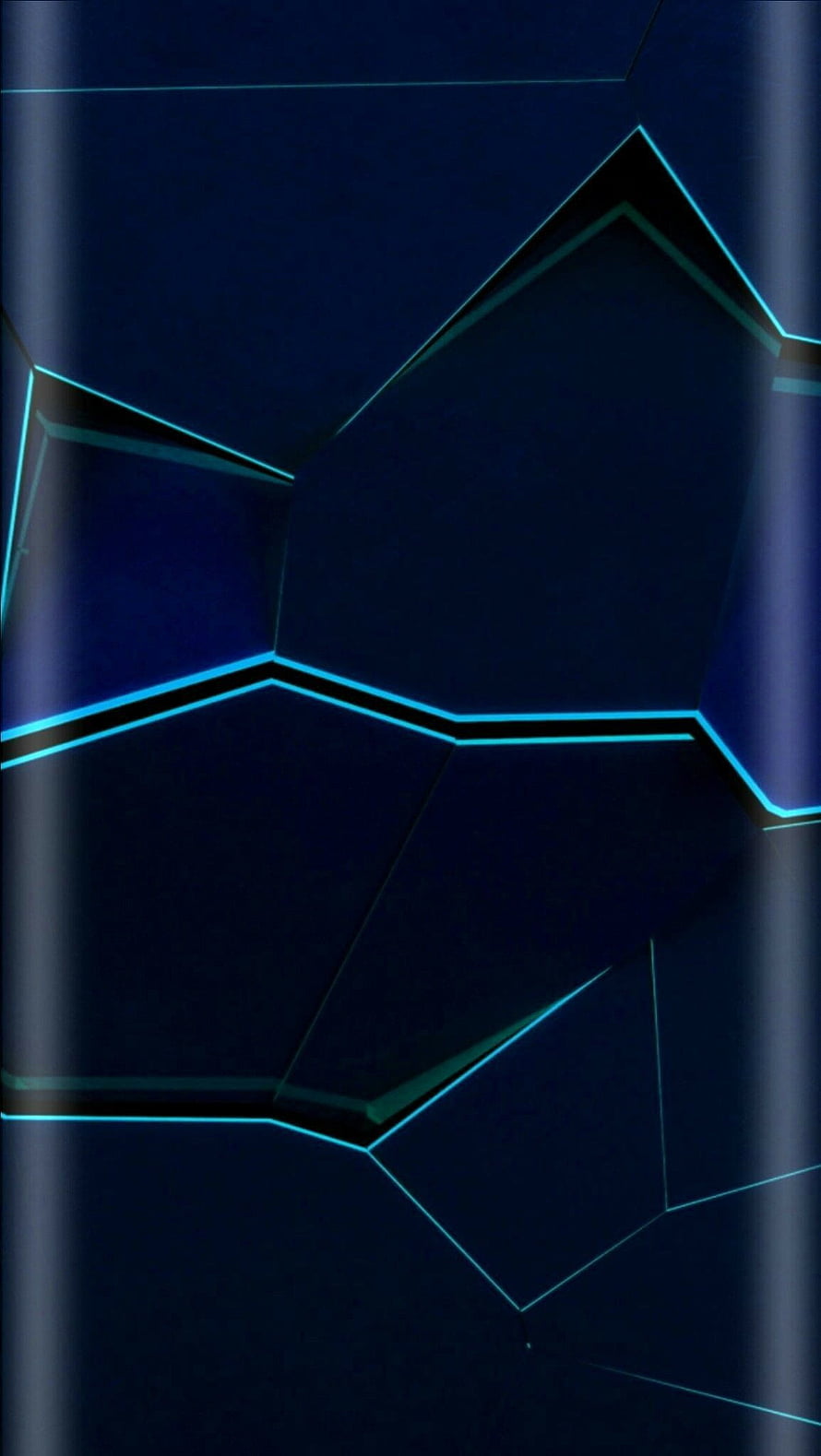 Dark Geometric Abstract Wallpaper with Glowing Cyan Edges and Curved Screen Design HD phone wallpaper