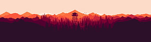 Stylized Mountain Landscape with Fire Tower at Sunset in Warm Orange Tones HD wallpaper