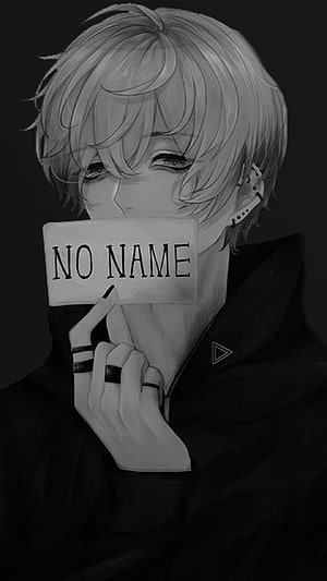 Monochrome Anime Boy Holding No Name Card in Dark Hoodie HD phone wallpaper