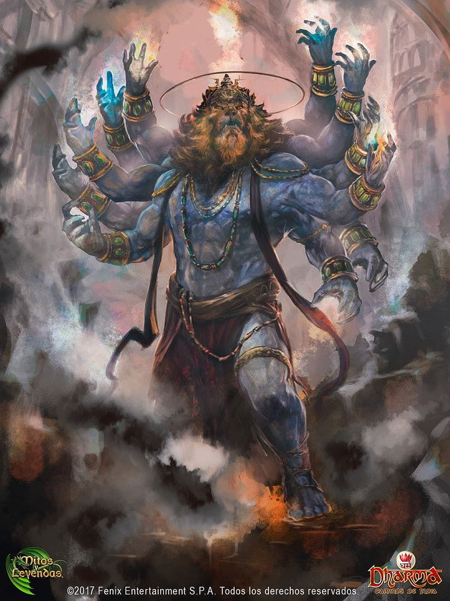 Angry Lord Vishnu Multi-Armed Deity Fantasy Illustration HD phone wallpaper
