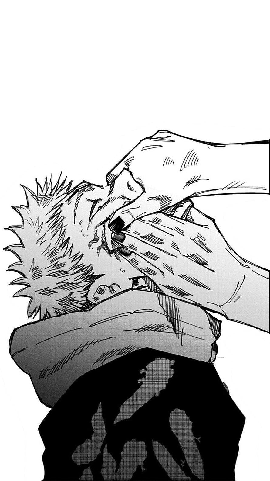 Jujutsu Kaisen Manga Panel: Sukuna's Face Being Crushed in Black and White HD phone wallpaper