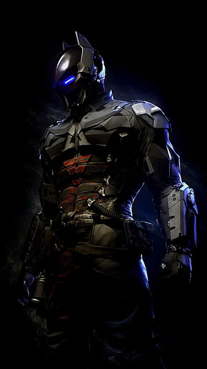 Tactical Combat Soldier in Advanced Exoskeleton Armor with Glowing Blue Visor HD phone wallpaper