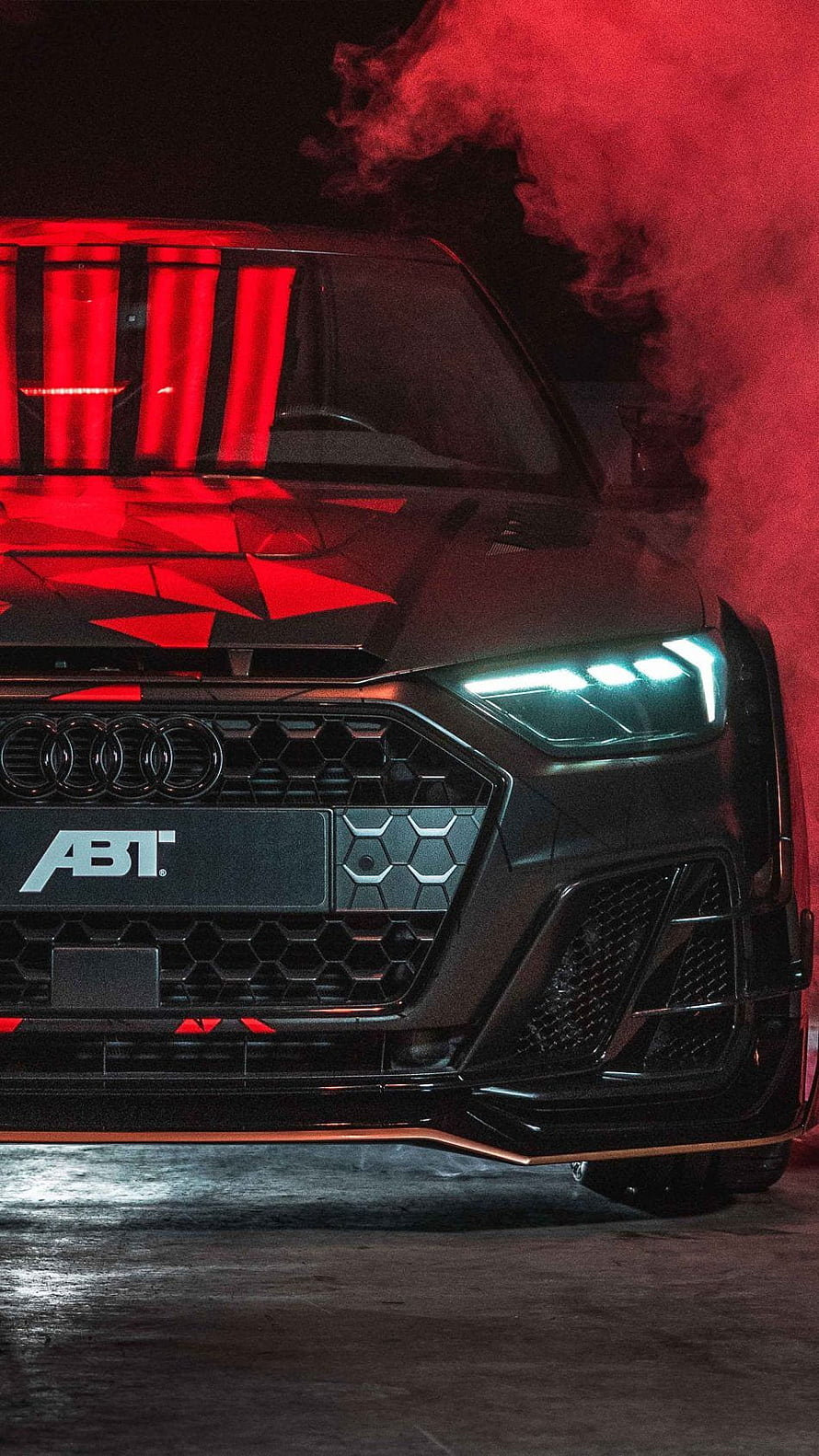 ABT Audi RS6 Front Grille with Red Smoke and Dramatic Lighting HD phone wallpaper