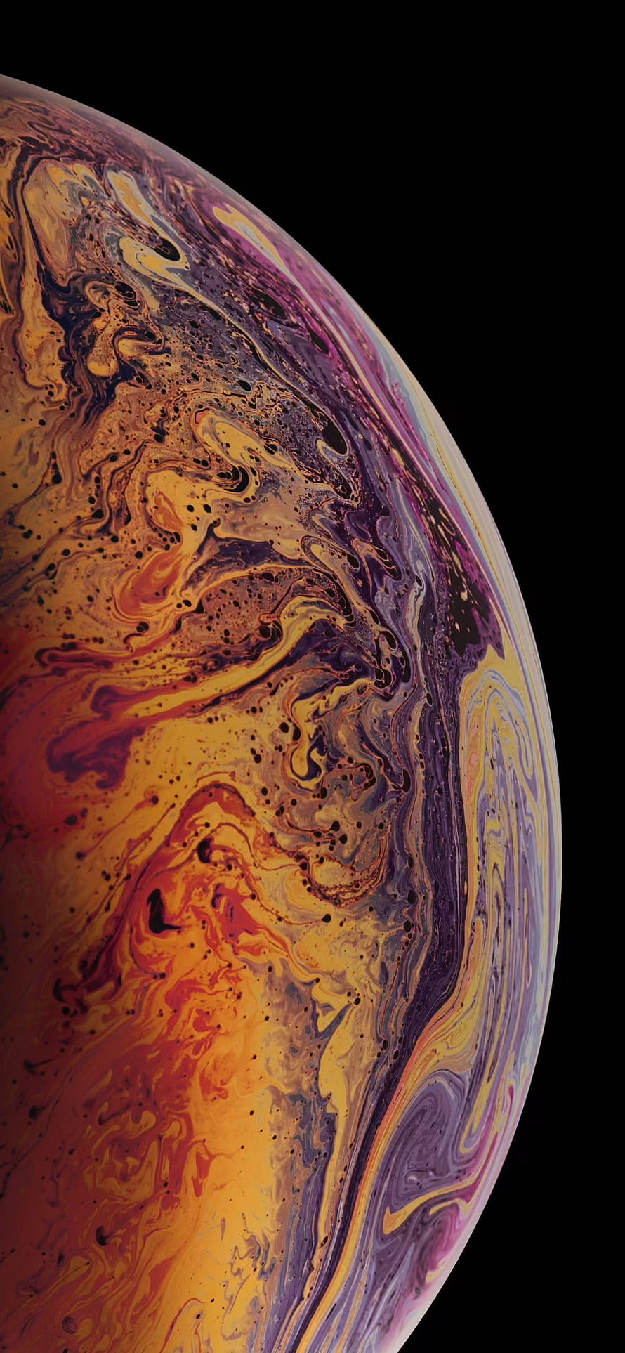 Vibrant Swirling Planet Surface with Marbled Orange and Purple Textures Against Black Space HD phone wallpaper