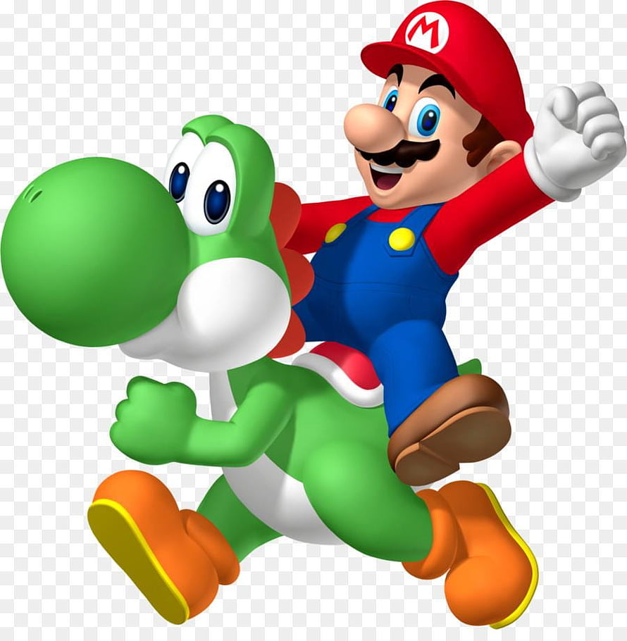 Mario Riding Yoshi in 3D Render Style on Transparent Background HD phone wallpaper
