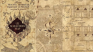The Marauder's Map from Harry Potter featuring Hogwarts Castle and a detailed parchment layout HD wallpaper