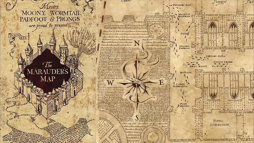 The Marauder's Map from Harry Potter featuring Hogwarts Castle and a detailed parchment layout HD wallpaper