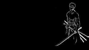 Roronoa Zoro Minimalist Line Art with Three Swords on Black Background HD wallpaper