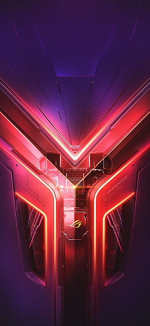Asus ROG Phone 3 Futuristic Sci-Fi Corridor with Neon Red and Purple Lighting HD phone wallpaper