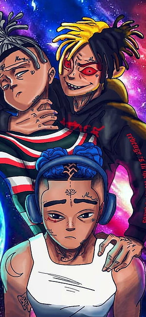 XXXTentacion Anime Style Illustration with Lil Peep and Juice WRLD in Cosmic Setting HD phone wallpaper