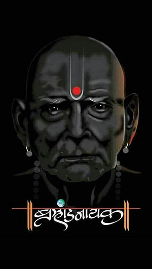 Swami Samarth Portrait with Tilak and Beads on Black Background HD phone wallpaper