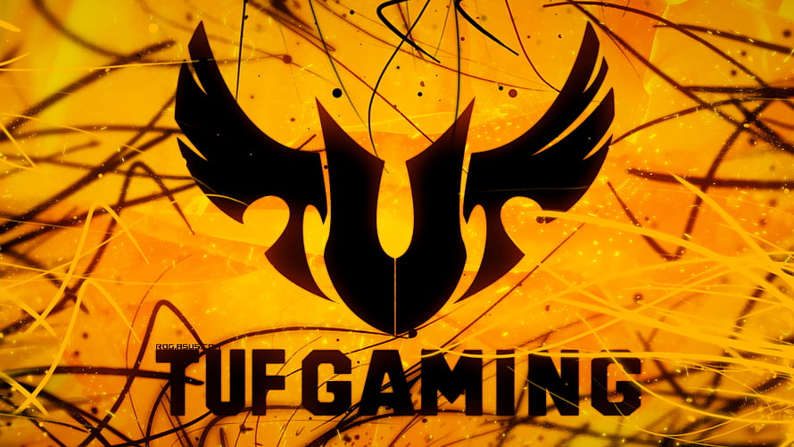 TUF Gaming Black Winged Emblem on Fiery Orange Grunge Background HD wallpaper