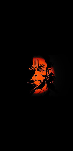 Hanuman Fiery Orange Portrait on Black Background Minimalist Art HD phone wallpaper