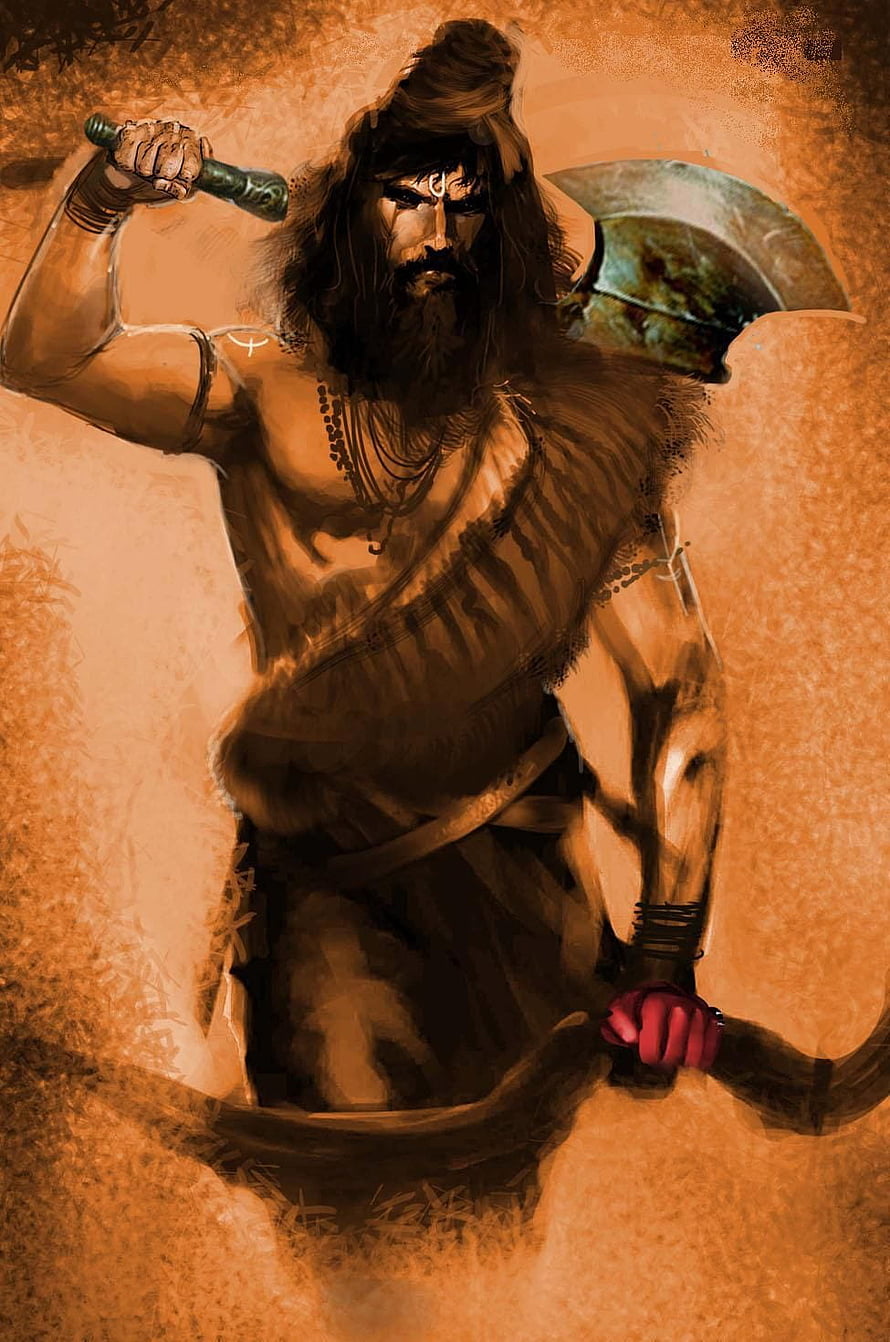 Parshuram Warrior Illustration with Axe and Crescent Mark HD phone wallpaper