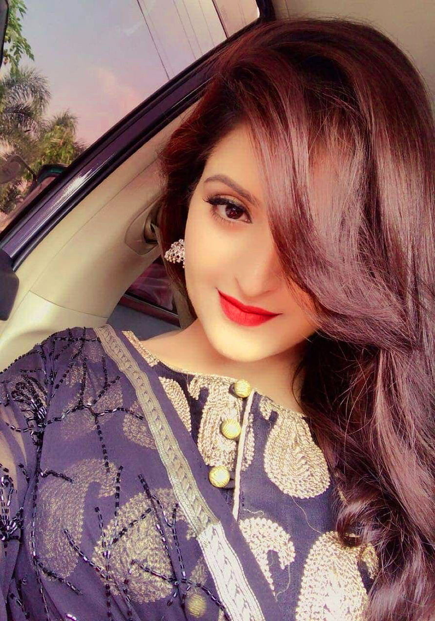 Elegant Woman in Car Wearing Embroidered Top with Red Lipstick and Long Wavy Hair, Latest Dp For Girls Pics, cute girl dp HD phone wallpaper