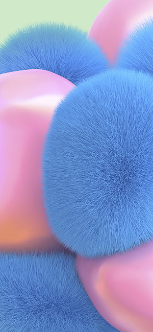 Pastel Blue Fuzzy Spheres and Glossy Pink Orbs Abstract 3D Render Wallpaper HD phone wallpaper