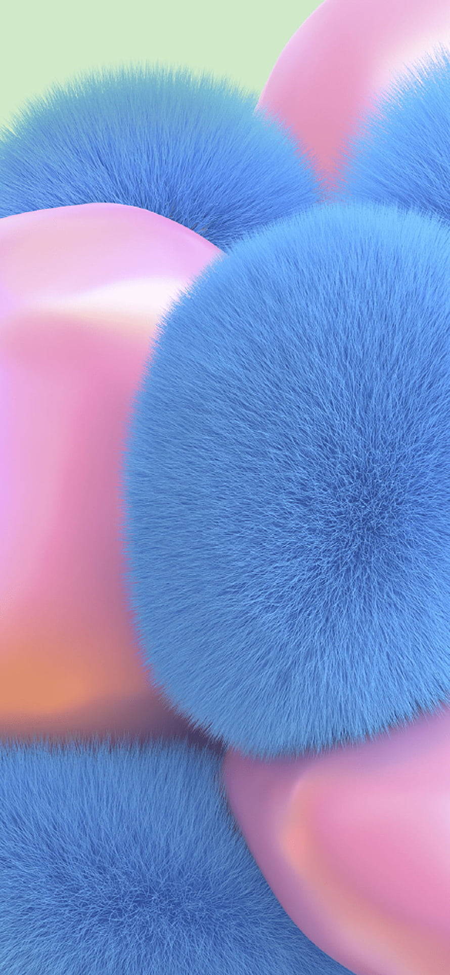 Pastel Blue Fuzzy Spheres and Glossy Pink Orbs Abstract 3D Render Wallpaper HD phone wallpaper