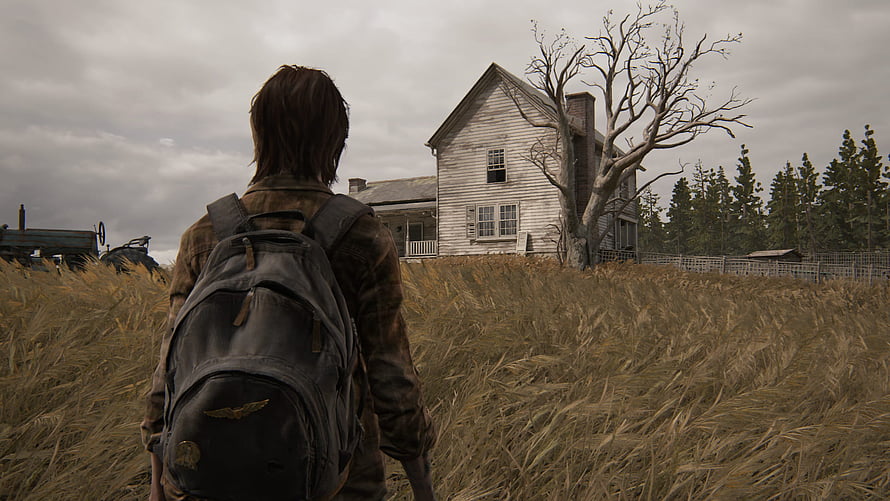 Ellie from The Last of Us Part II walking through a field toward a weathered farmhouse HD wallpaper