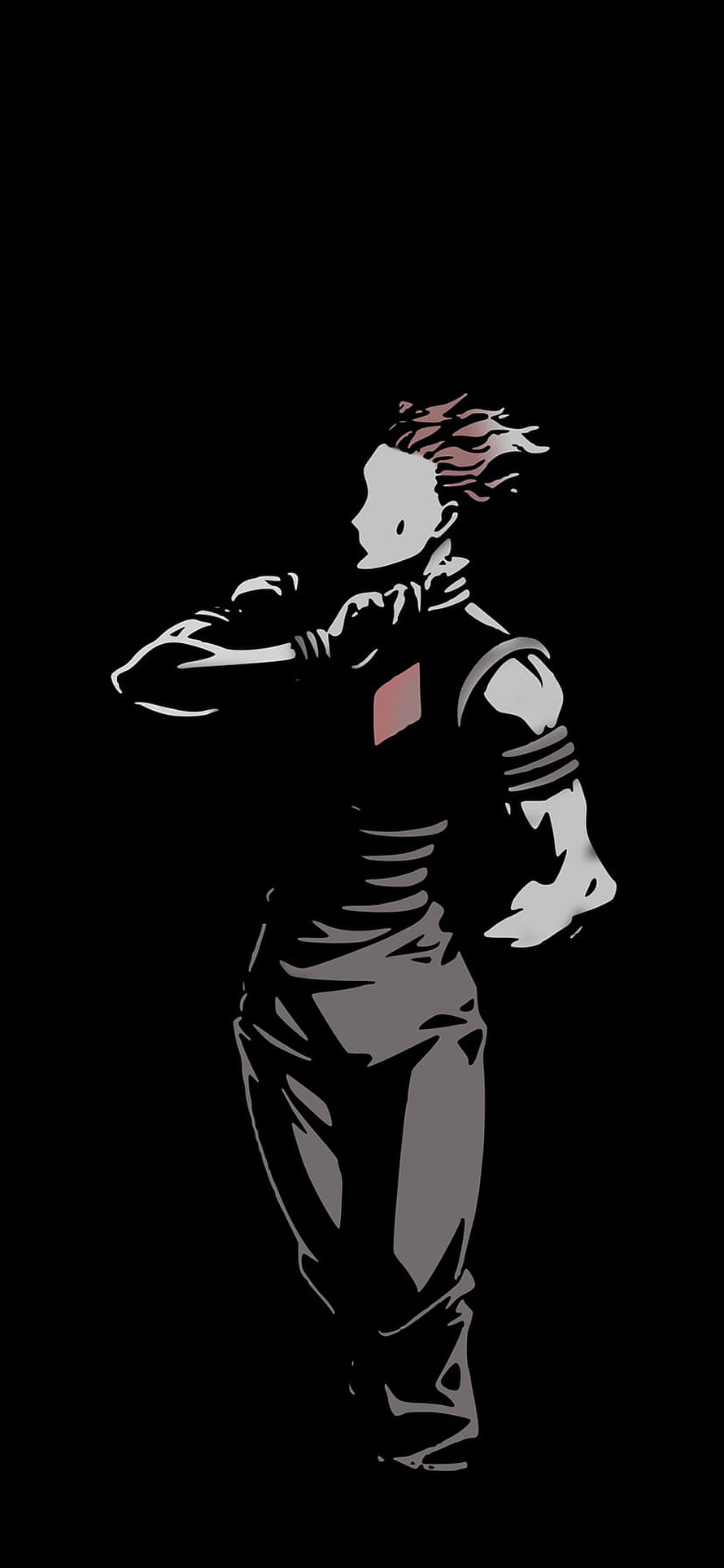 Hisoka from Hunter x Hunter in a minimalist high-contrast anime illustration on a black background HD phone wallpaper