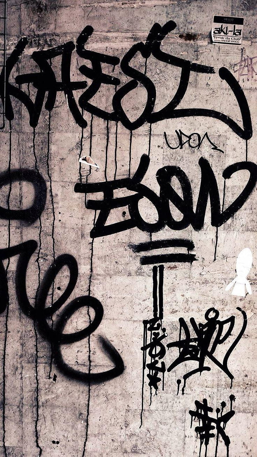 Black Spray Paint Graffiti on Weathered Concrete Wall with Drips and Tags HD phone wallpaper