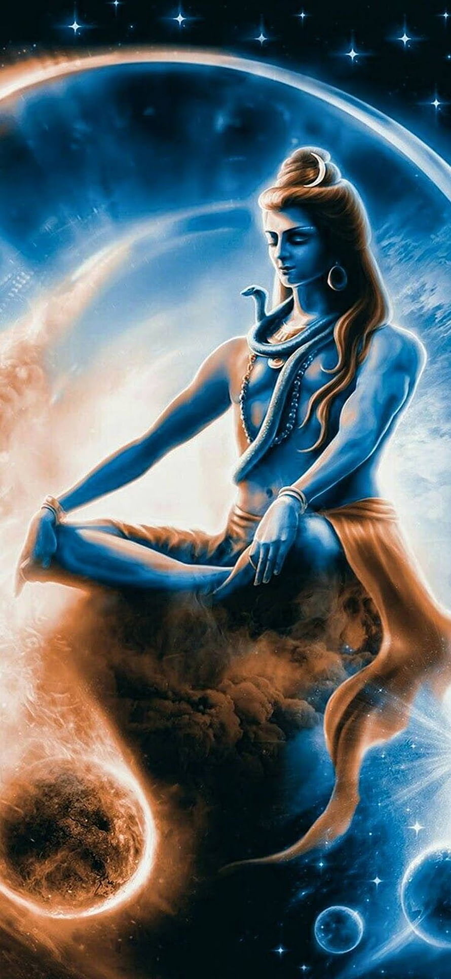 Lord Shiva in Cosmic Meditation with Celestial Planets and Nebulae HD phone wallpaper