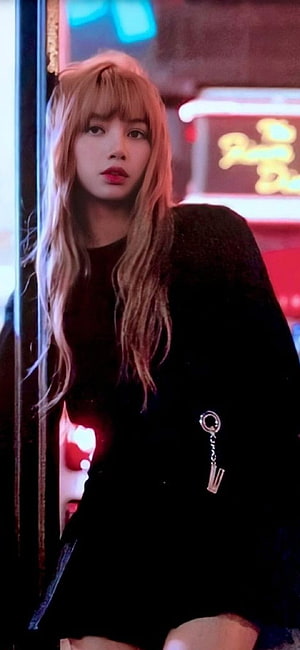 Lisa Blackpink Portrait in Black Jacket with Neon City Lights HD phone wallpaper