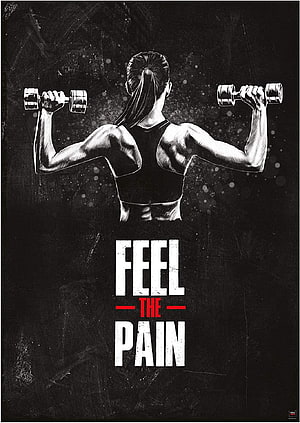 Motivational Gym Poster Featuring Muscular Woman Lifting Dumbbells From Behind HD phone wallpaper