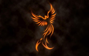 Glowing Phoenix Rising in Flames Against Dark Smoky Background HD wallpaper