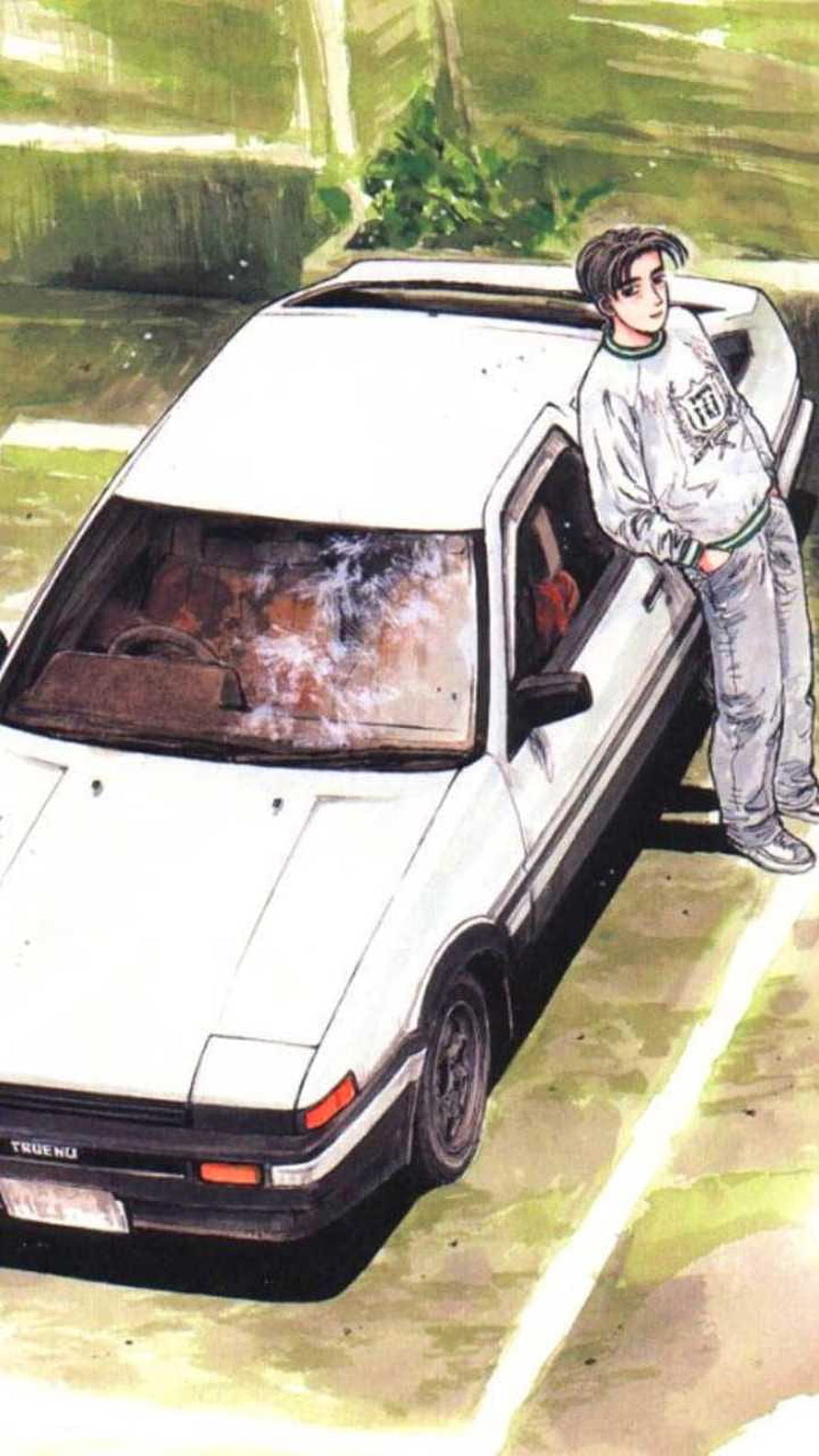 Fujiwara Takumi Leaning Against His White Toyota Trueno in Initial D HD phone wallpaper