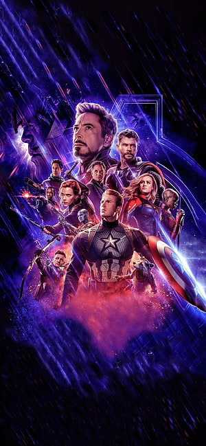 Avengers Endgame Team Poster with Captain America and Iron Man in Cosmic Purple Setting, Avengers: Endgame Textless : marvelstudios, avengers HD phone wallpaper