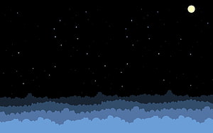 Starry Night Sky with Full Moon and Layered Clouds in Flat Vector Style HD wallpaper