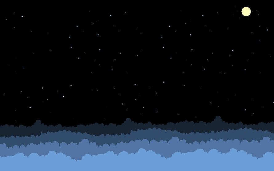 Starry Night Sky with Full Moon and Layered Clouds in Flat Vector Style HD wallpaper