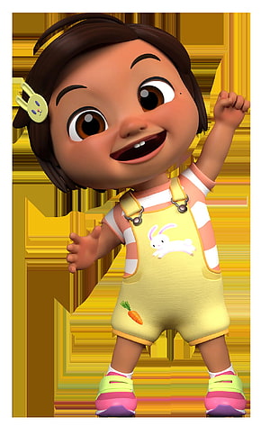Nina from Cocomelon in yellow overalls with bunny and carrot details on a golden background HD phone wallpaper