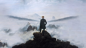 Wanderer Above the Sea of Fog by Caspar David Friedrich Romantic Landscape Painting HD wallpaper