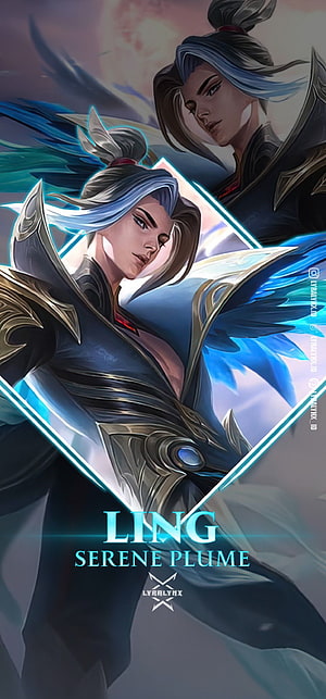 Ling Serene Plume Mobile Legends Character Artwork with Blue Wings and Armor HD phone wallpaper