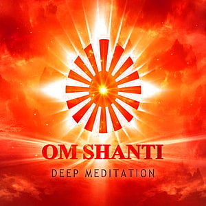Om Shanti Deep Meditation with Radiant Sunburst and Fiery Red Sky HD phone wallpaper