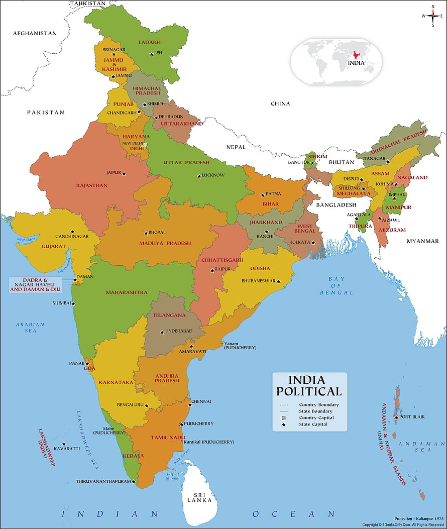 Detailed Political Map of India Showing All States, Union Territories, and Major Cities HD phone wallpaper