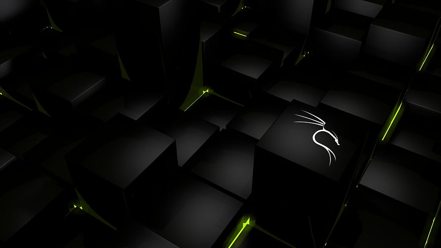 Dark 3D Geometric Cubes with Neon Green Accents and Abstract White Line Art HD wallpaper