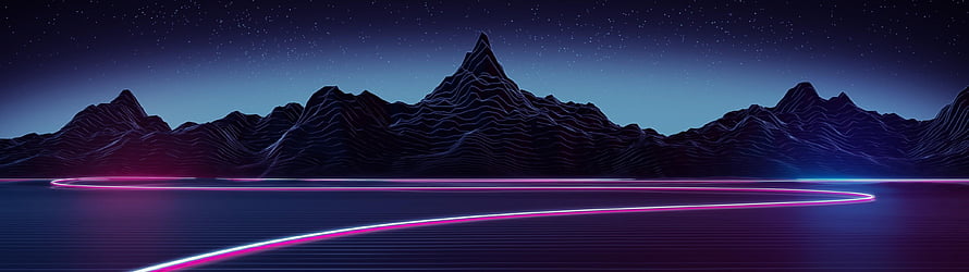 Synthwave Mountain Landscape with Neon Light Trails Under a Starry Night Sky HD wallpaper