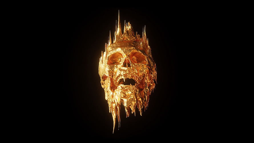 Gilded Skull with Crown of Spikes on Black Background HD wallpaper