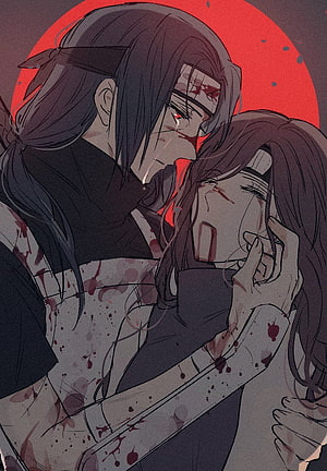 Itachi and Izumi Uchiha in a Dark and Emotional Anime Illustration HD phone wallpaper
