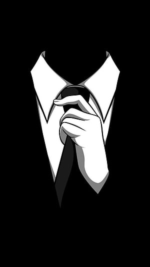 Minimalist Anonymous Hacker Illustration with White Shirt and Black Tie HD phone wallpaper